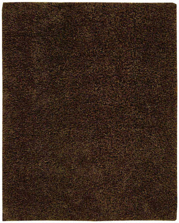 Close-up of the Nourison Zen Espresso Shag Rug. The handmade rug has a dense, soft pile and rich, dark brown color.