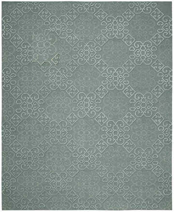 Close-up of the taupe Nourison Ambrose Slate rug featuring a geometric pattern and handmade wool texture.