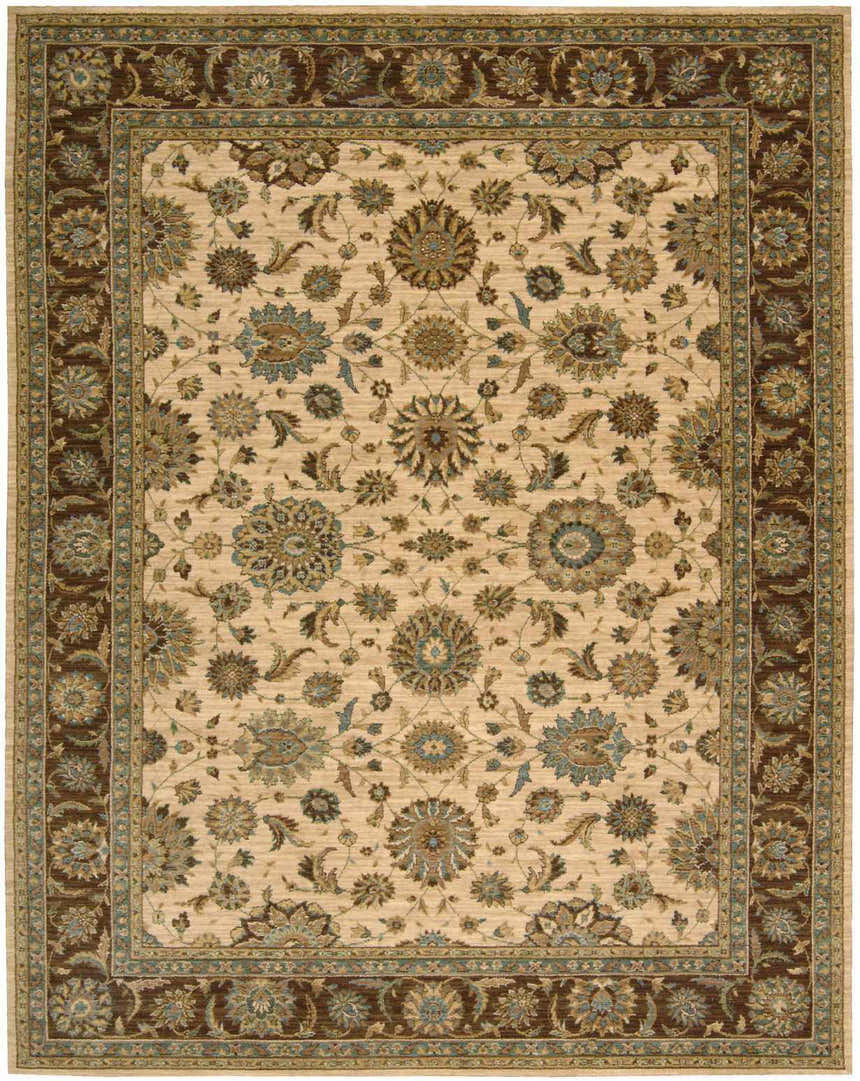 Detailed floral pattern on a Nourison Living Treasures Beige Traditional Rug.
