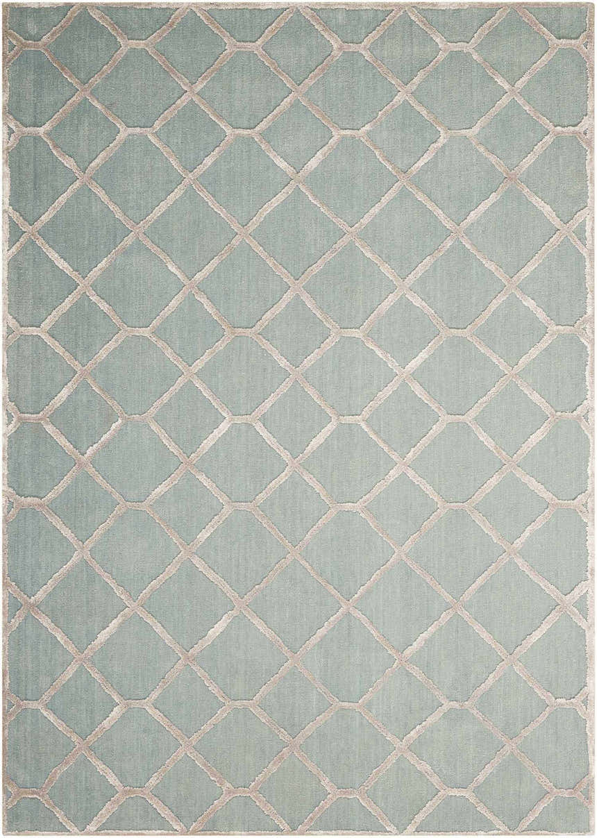 Close-up of the Nourison Vita Sage Indoor Area Rug, featuring a geometric diamond pattern in muted sage and charcoal.