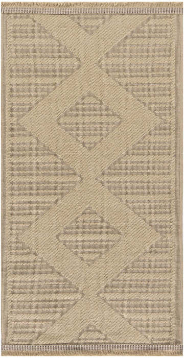 Close-up of Nourison Jute Natural Beige rug. Modern design with geometric diamond pattern and textured jute weave.