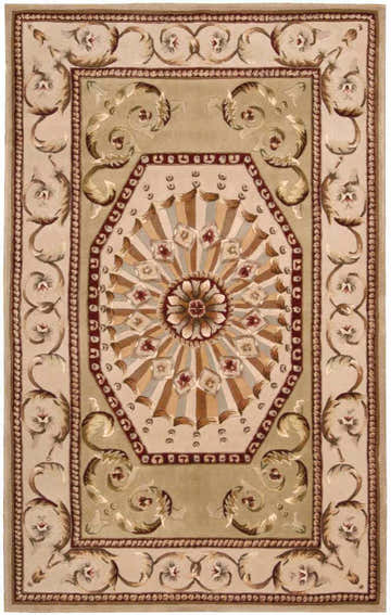 Close-up of the Nourison Versailles Palace Sage rug. Vintage style with floral and octagon pattern in muted sage and charcoal.