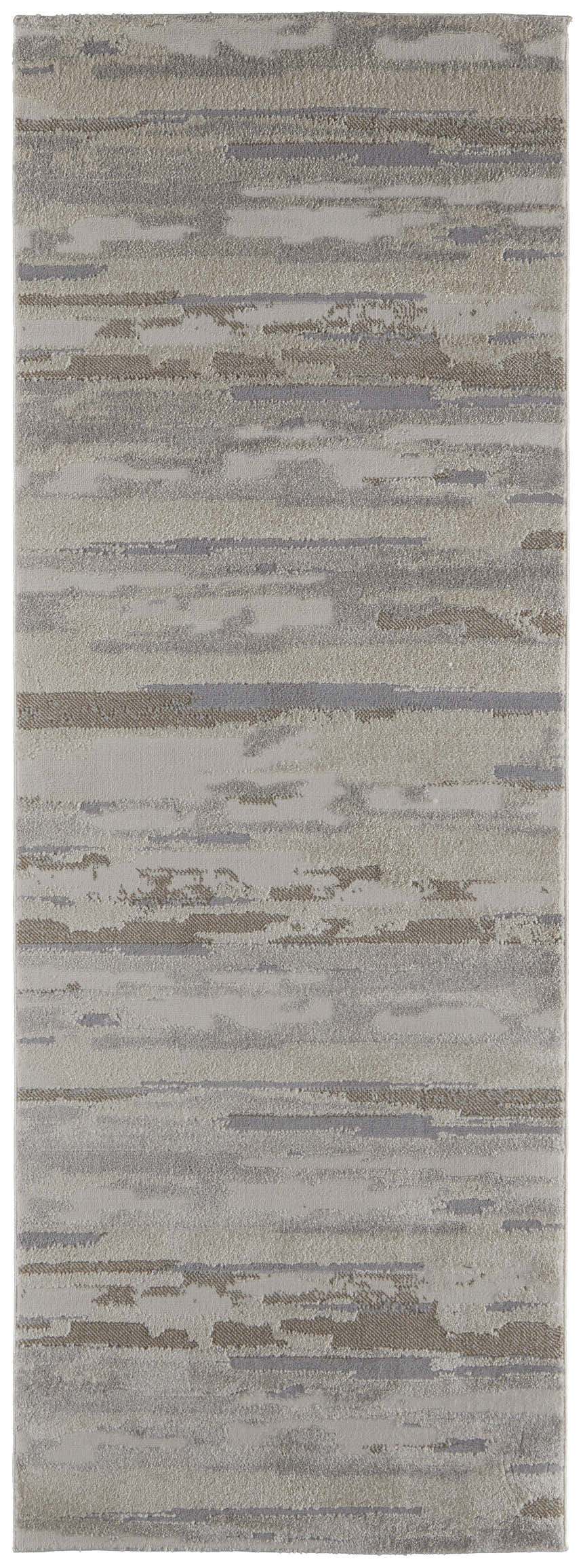 Close-up of Feizy Vancouver rug. Modern abstract design in ivory, tan, and brown. Machine-made texture. Design-Runner