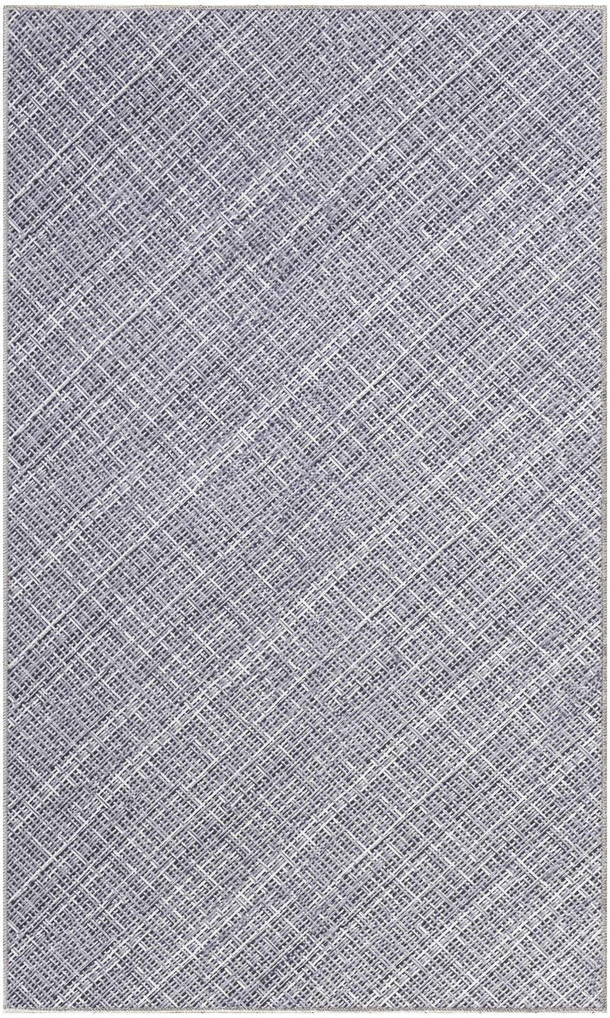 Close-up of the Nourison Grey Modern Indoor Washable Area Rug, featuring a woven texture and subtle mid-century pattern.