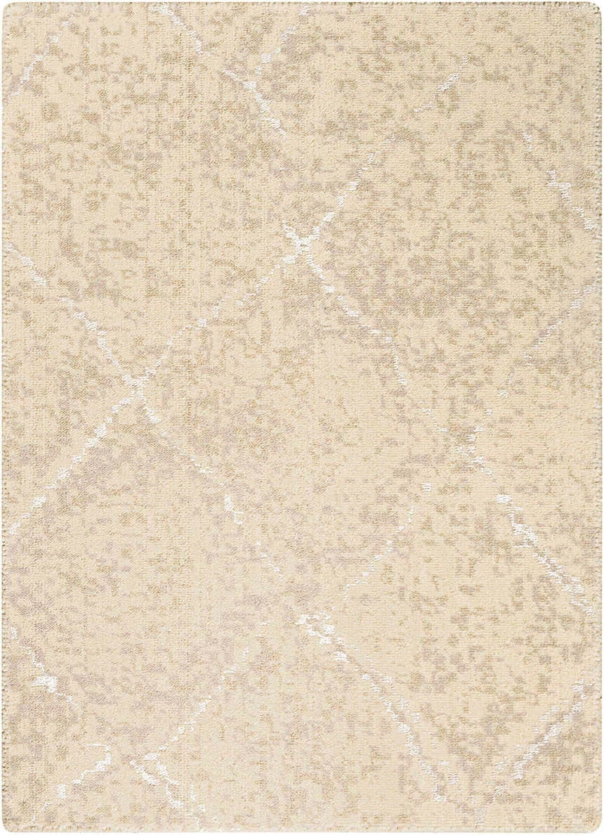 Close-up of the Nourison Silk Elements Natural Persian Rug. Cream and beige wool with subtle geometric design.