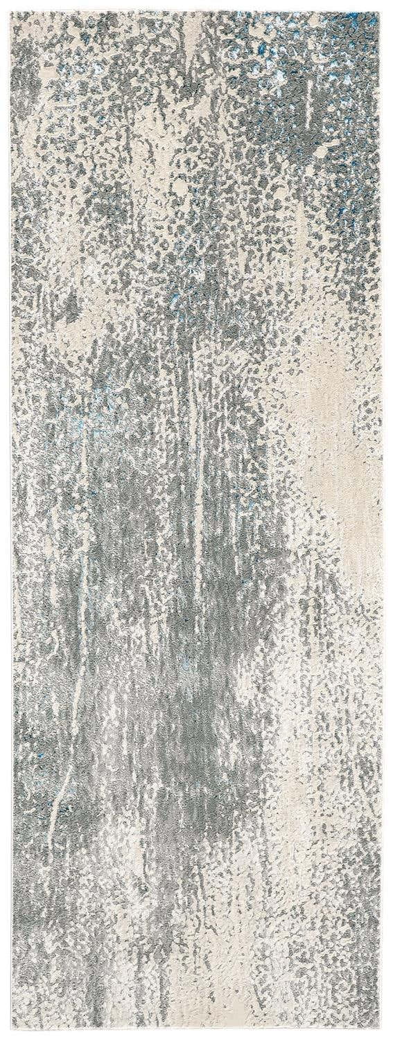 Close-up of Feizy Azure Modern Watercolor rug. Gray, blue, and ivory abstract pattern with a soft, textured look. Design-Runner