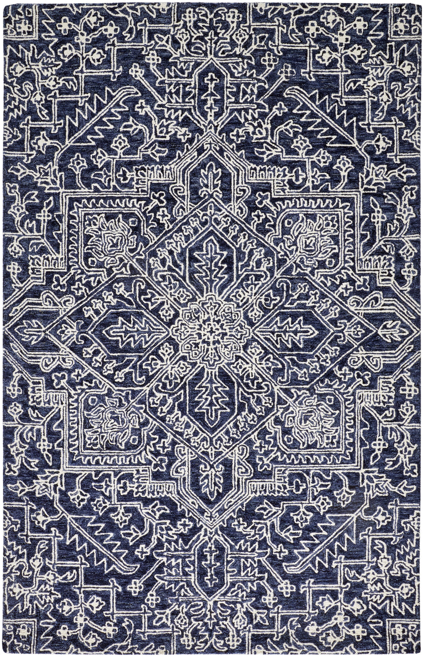 Feizy Belfort Transitional Medallion - Blue/Ivory Area Rug - Clearance