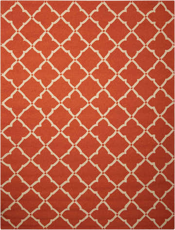 Close-up of the Nourison Portico Orange Colorful Area Rug with a geometric trellis pattern.
