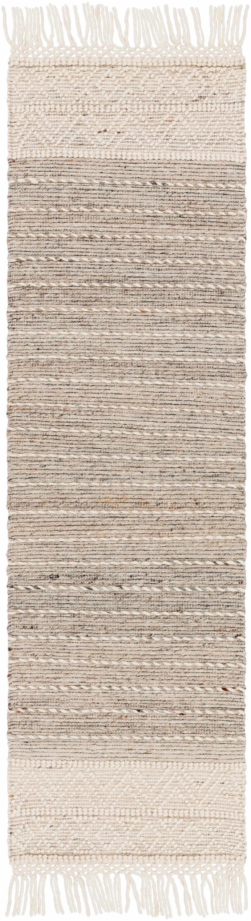 Cream Veruela Wool Blend Braided Tassel Area Rug - Clearance
