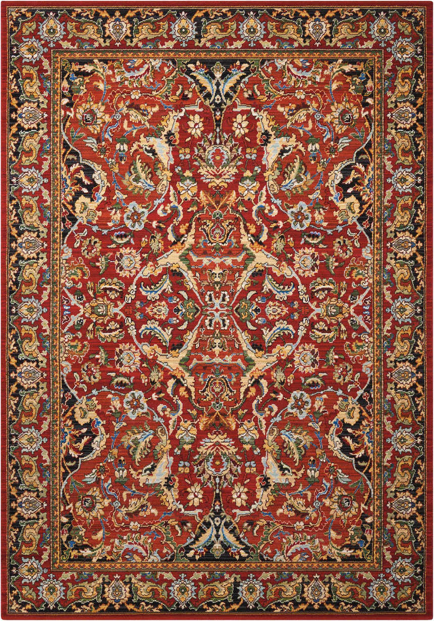 Close-up of the Nourison Timeless Red Traditional Indoor Area Rug, showcasing its floral, farmhouse-style pattern and rich colors.