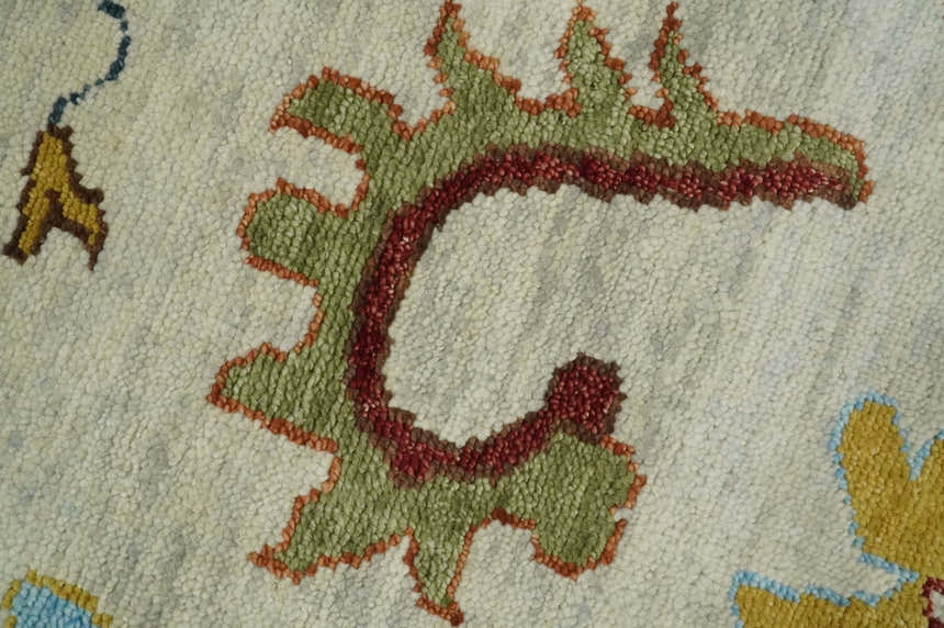 Hand Knotted Beige, Teal and Rust Traditional Oushak Multi size Wool Area Rug