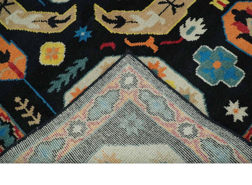 Vibrant colorful 8x10 Black, Maroon and Beige Traditional Medallion Mamluk Design wool Rug