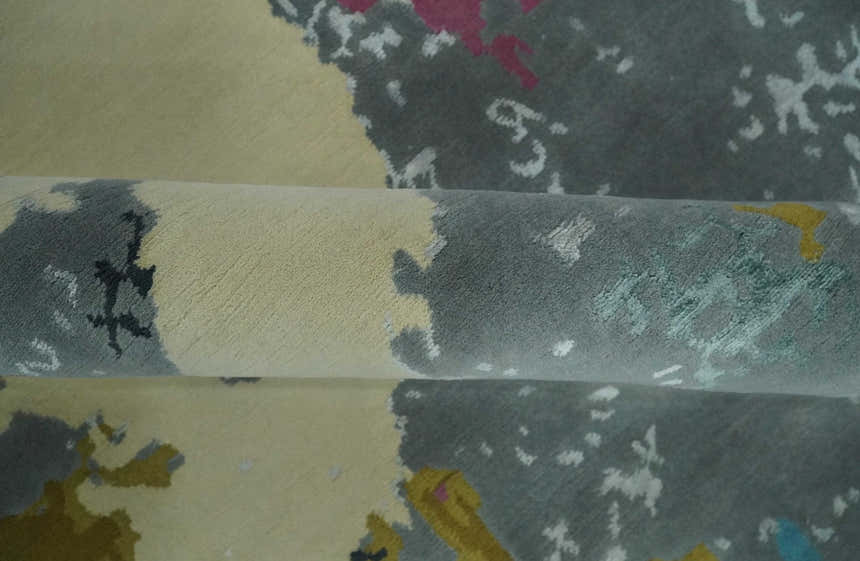 Vibrant Colorful Modern Abstract Gray, Olive, Purple and Ivory Hand knotted 10x14 and 12x15 wool Area Rug