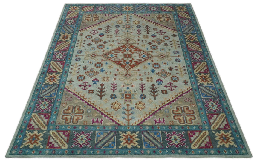 Vibrant Colorful Silver, Beige, Blue and Brown Traditional Heriz Multi Size wool Area Rug