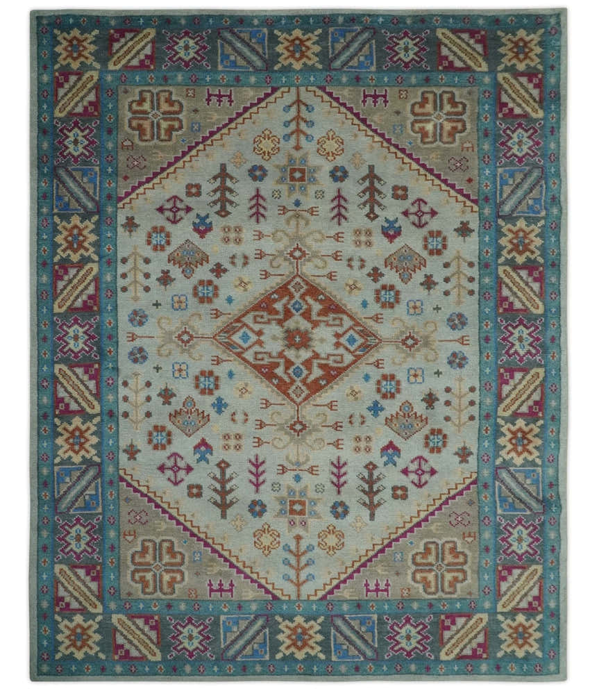 Vibrant Colorful Silver, Beige, Blue and Brown Traditional Heriz Multi Size wool Area Rug