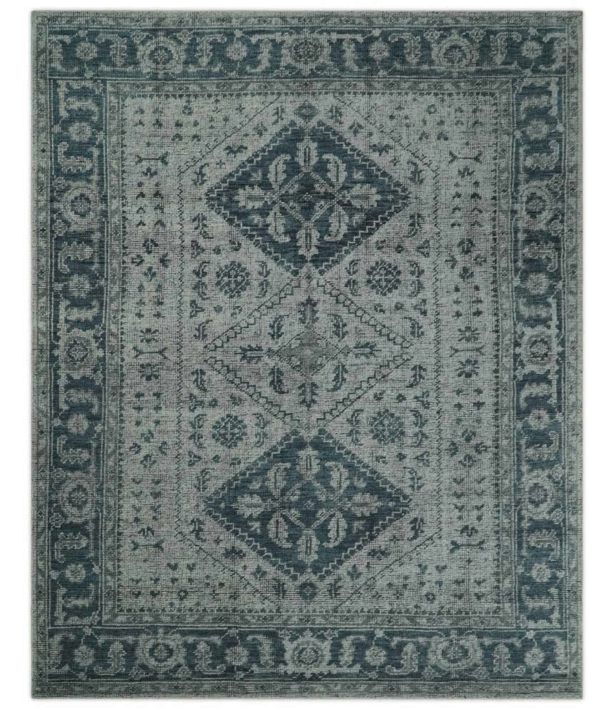 Vintage Style Distressed Traditional Hand Knotted Serapi Silver and Gray Multi Size Area Rug