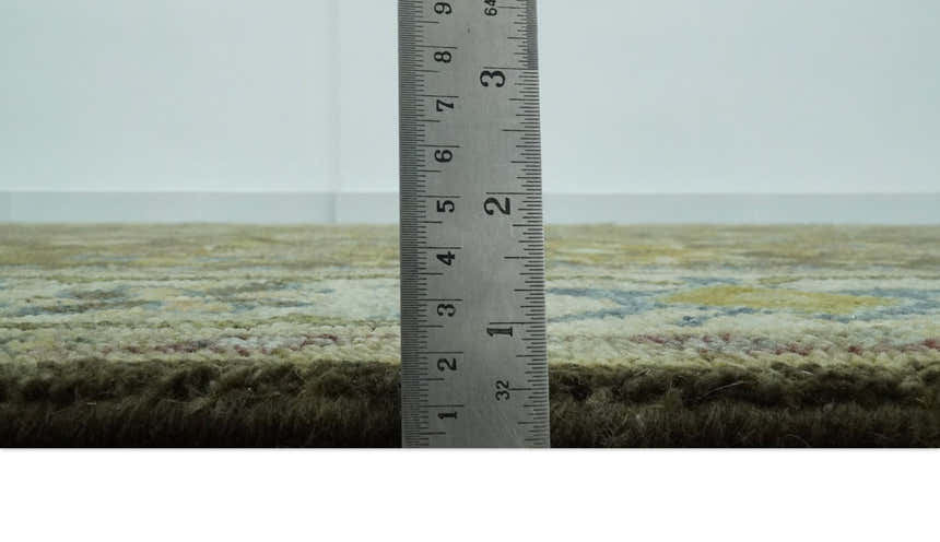 Vintage Style Earthy Green and Silver Traditional Hand Knotted Multi Size wool area rug