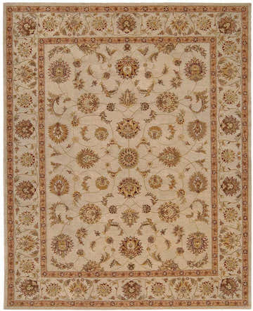 Close-up of the Nourison Heritage Hall Ivory Persian rug. Handmade wool rug with chestnut floral and vine design.