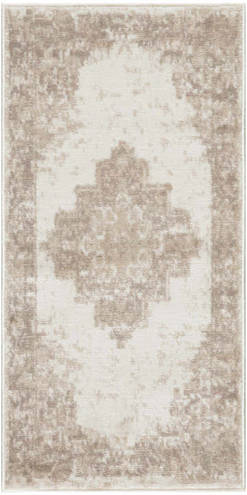 Close-up of the Nourison Grafix Ivory Beige Vintage Area Rug, showing its chestnut distressed pattern and soft texture.
