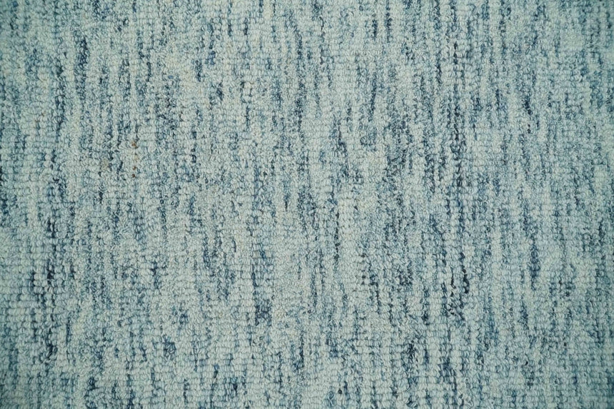 Custom Made Ivory and Blue Abstract Hand Tufted Natural Wool Area Rug