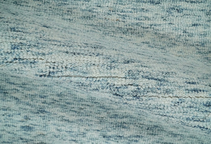 Custom Made Ivory and Blue Abstract Hand Tufted Natural Wool Area Rug