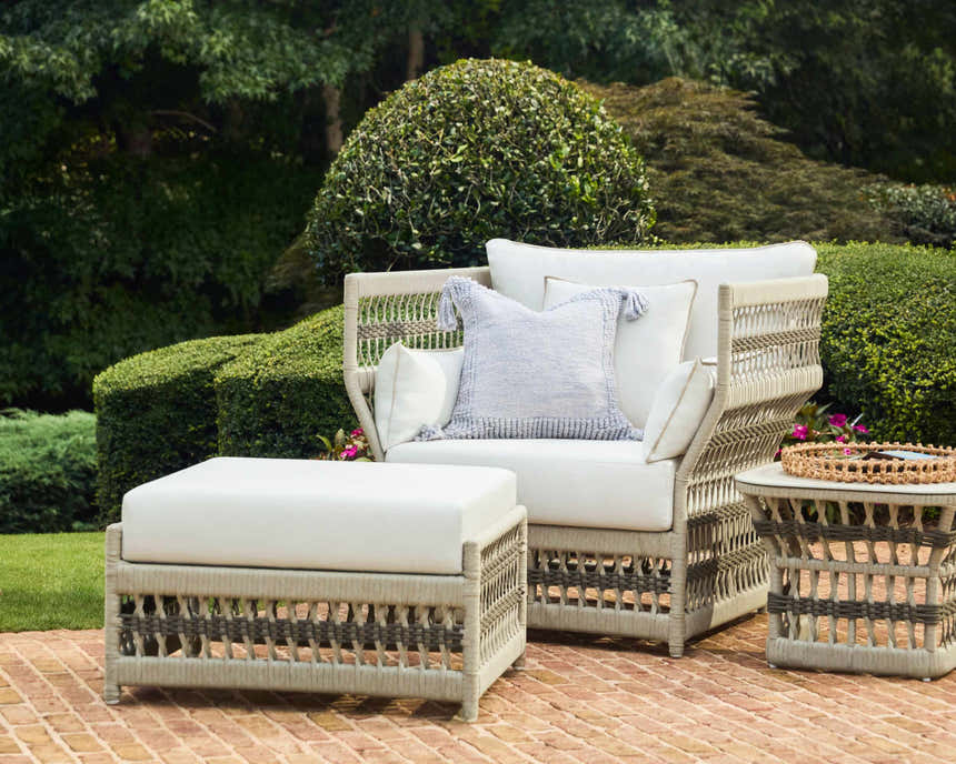 Aerin Pale Blue Linear Pattern Modern Recycled PET Yarn Outdoor Accent Pillow - Clearance