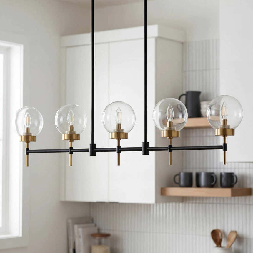 Tan Rustic Chandelier with glass details for dining or living rooms