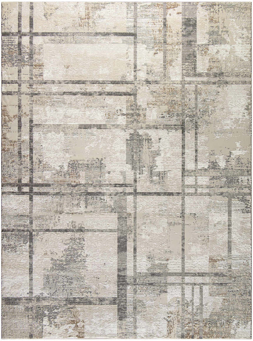 Close-up of Nourison Sustainable Trends Ivory Multicolor Area Rug with a modern, geometric pattern and chestnut accents.