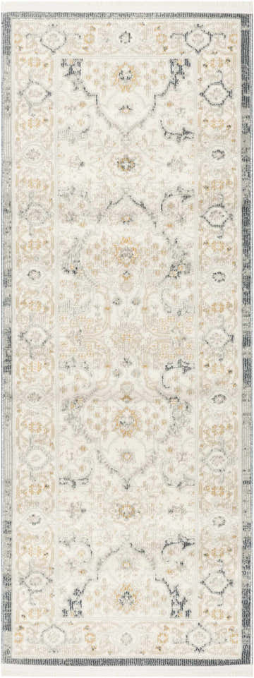 Close-up of the Nourison Pardis Light Blue Vintage runner rug, featuring a distressed traditional pattern and high pile.