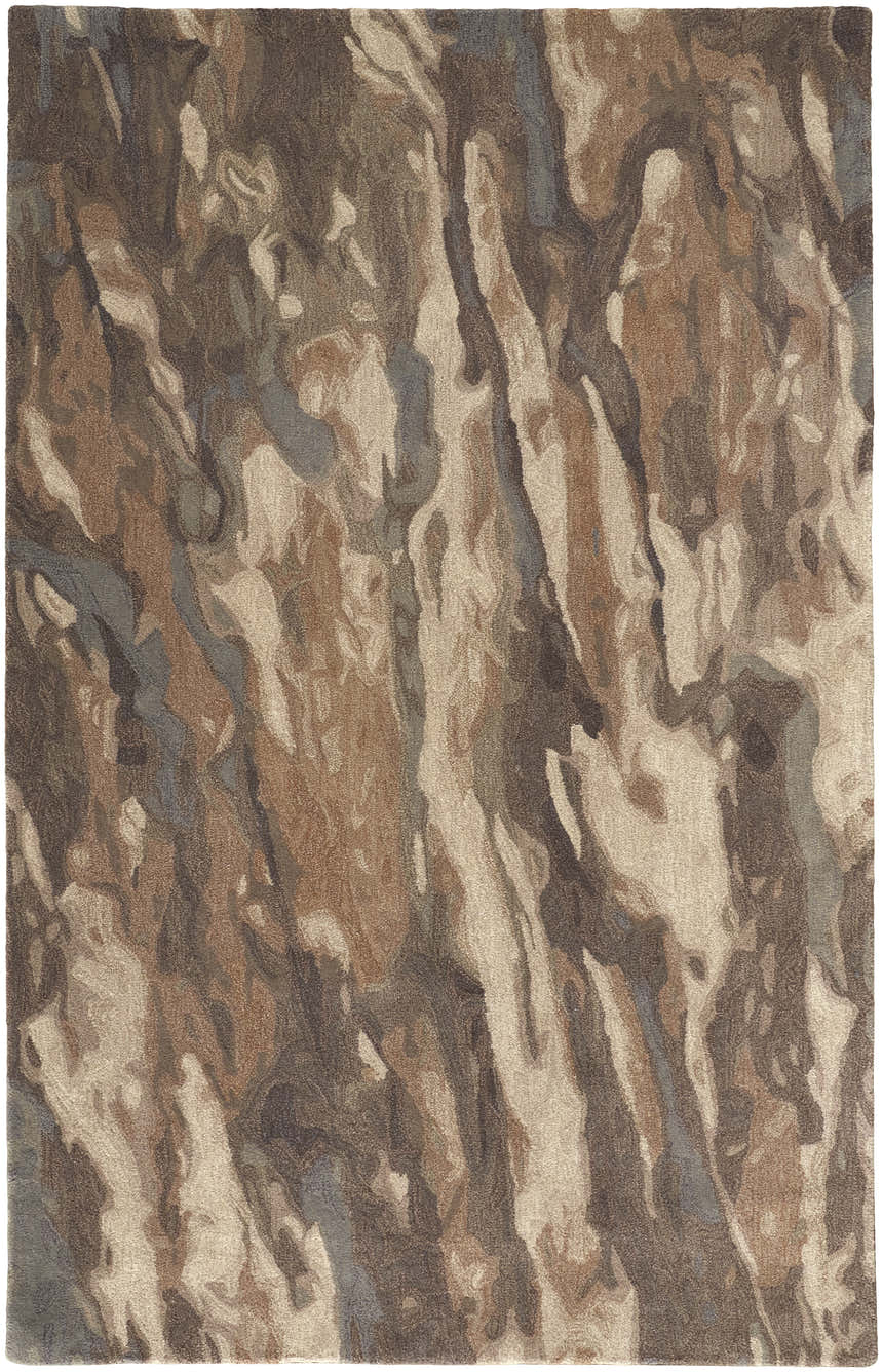 Feizy Amira rug: Abstract design in brown, gray, and tan. Hand-tufted wool rug with a casual, transitional style. Design-Rectangle