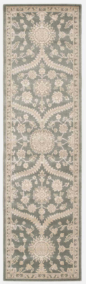 Close-up of the Nourison Luminance Ironstone Vintage runner rug, showcasing its floral pattern and ironstone color.