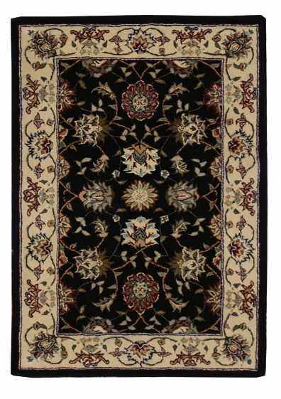 Close-up of the Nourison 2000 Navy Persian Area Rug. Handmade wool rug with floral Persian design and ivory border.