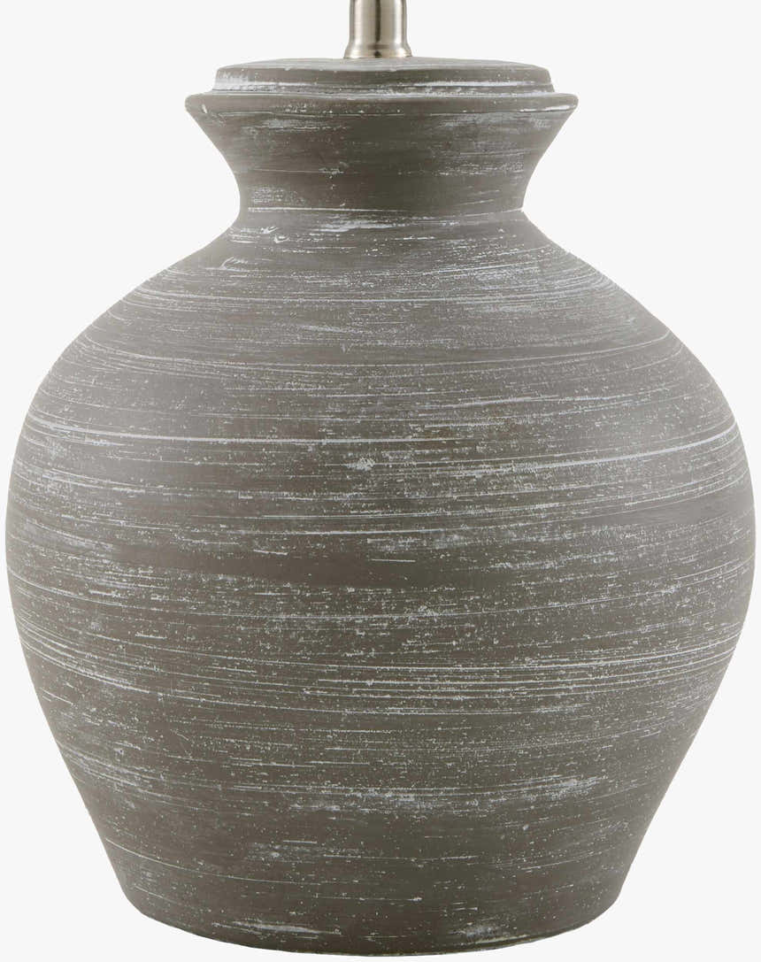 Dark Gray Rustic Table Lamp with Natural Linen Shade