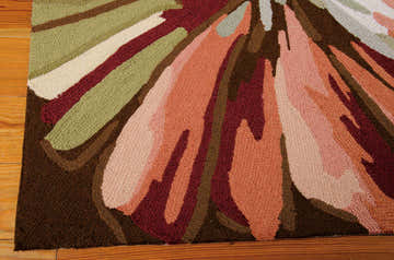 Close-up of the handmade Nourison Fantasy Multicolor rug, featuring a floral design in pink, green, brown, and red hues.