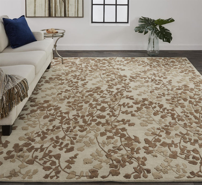 Feizy Bella Transitional Floral & Botanical - Ivory/Taupe/Brown Area Rug - Clearance