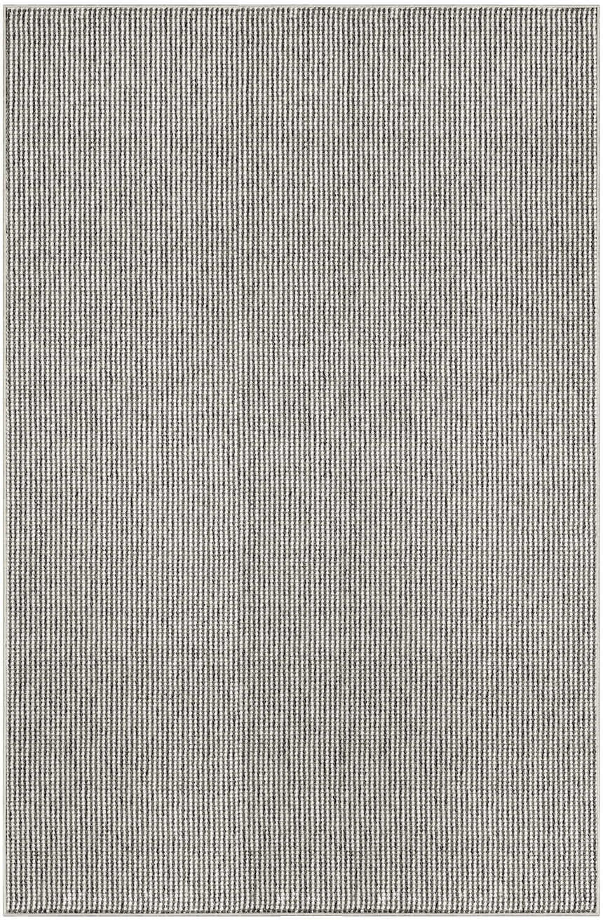 Close-up of Nourison Natural Texture Ivory Grey Farmhouse rug featuring a striped pattern and textured weave.