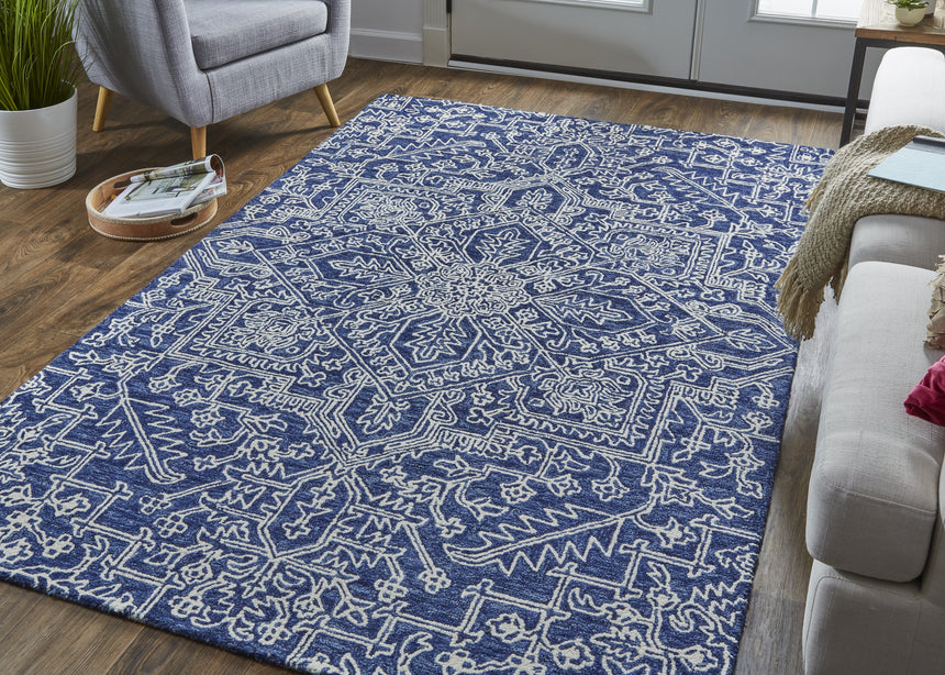 Feizy Belfort Transitional Medallion - Blue/Ivory Area Rug - Clearance