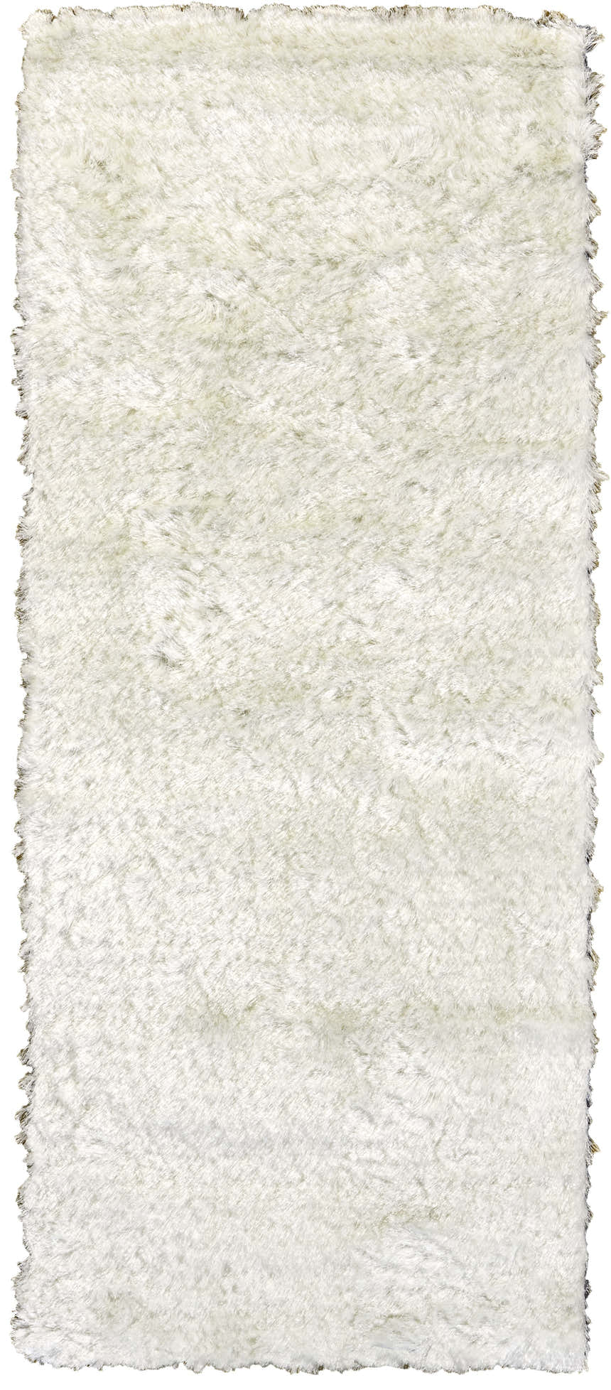 Close-up of the plush, textured Feizy Indochine Modern Solid White Area Rug with fringed edges. Design-Runner