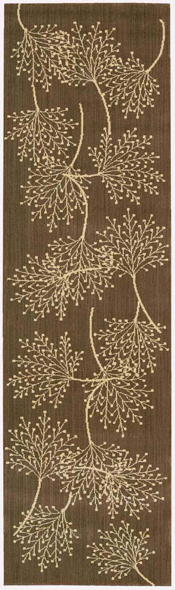 Close-up of Nourison Capri Chocolate Floral Indoor Area Rug, featuring a brown background and cream floral design.
