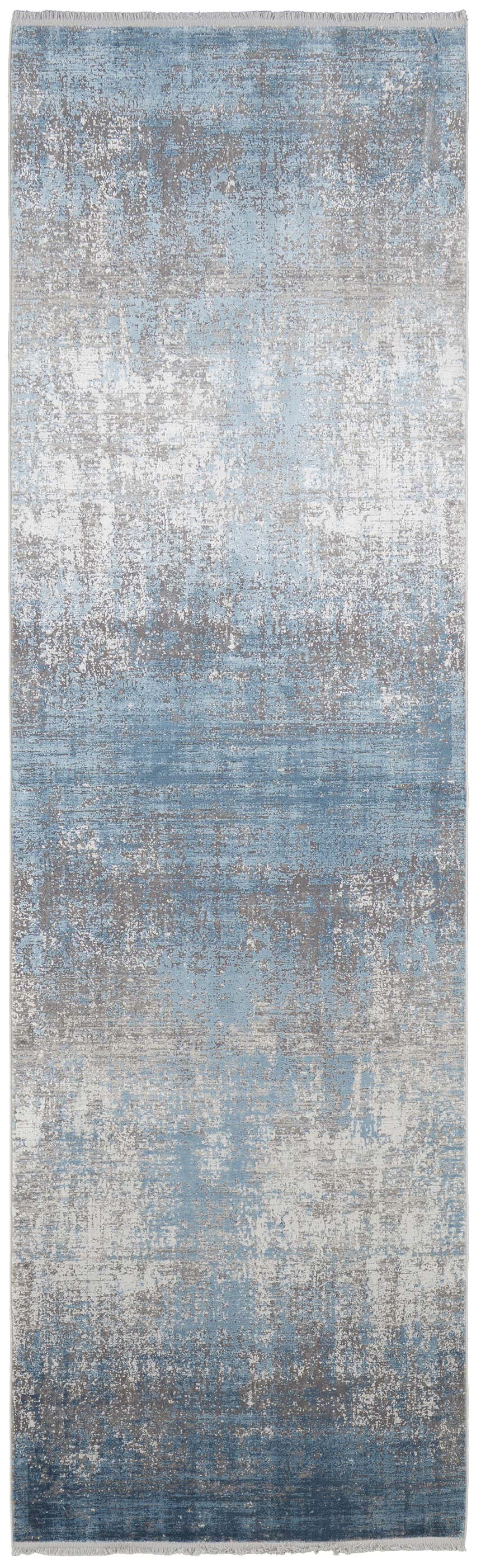 Close-up of the Feizy Cadiz Modern Abstract Area Rug in blue, gray, and silver, showcasing its contemporary pattern and texture. Design-Runner