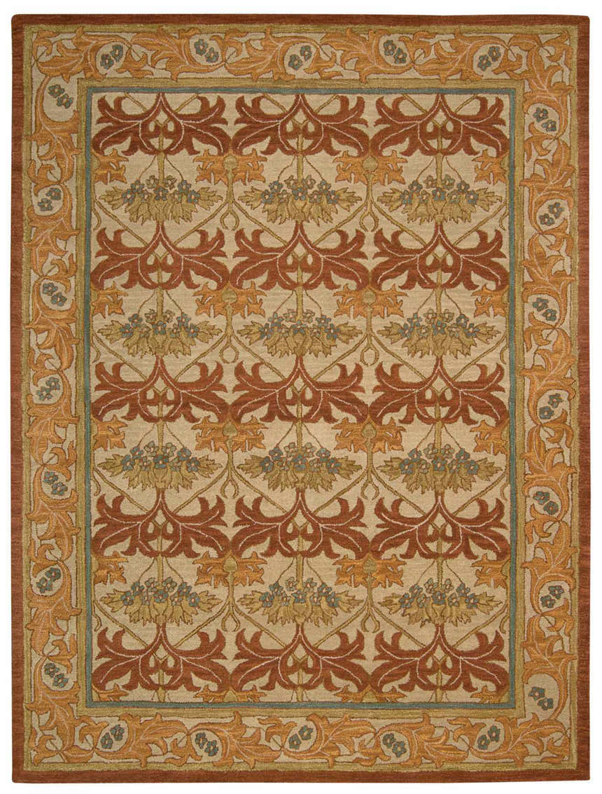 Handmade Nourison India House Beige Area Rug with a floral pattern and border detail.
