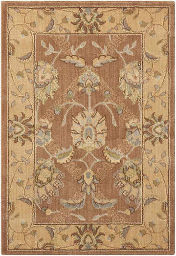 Close-up of the Nourison Persian Empire Mocha Persian Rug. Light brown wool rug with a floral Persian design.