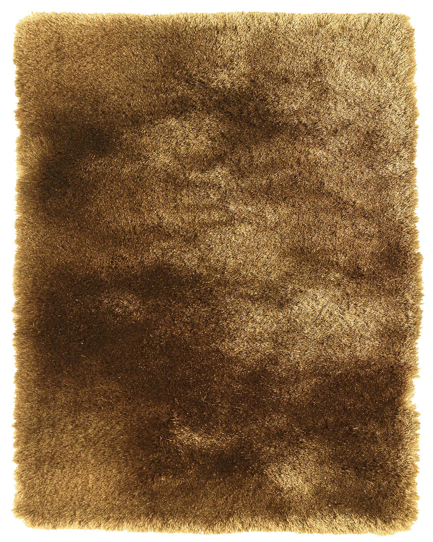 Close-up of the plush Feizy Indochine Modern Solid rug in brown and gold, showing its soft, shaggy texture. Design-Rectangle