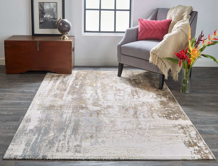 Feizy Parker Transitional Abstract - Tan/Ivory/Gray Area Rug