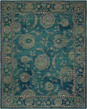 Close-up of Nourison 2020 Teal Traditional Indoor Area Rug, showcasing floral pattern and border design.