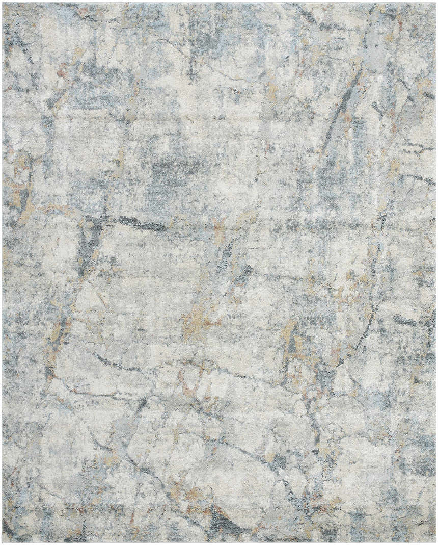 Close-up of the Urowo Blue Thick Luxe Rug, showcasing its beige, gray, and pale blue contemporary design. Design-Rectangle-71010