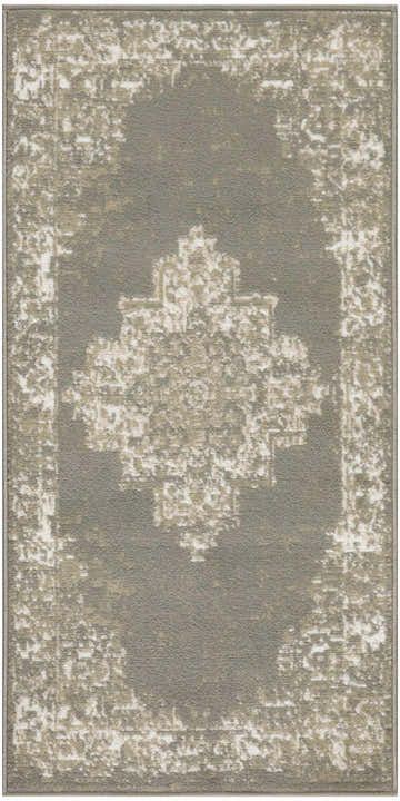 Close-up of the Nourison Grafix Olive Vintage Area Rug, showcasing its olive green tones and distressed vintage pattern.