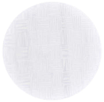 Close-up of a white round Feizy Saphir Mira rug with a modern geometric fragments pattern and subtle distressed texture. Design-Round