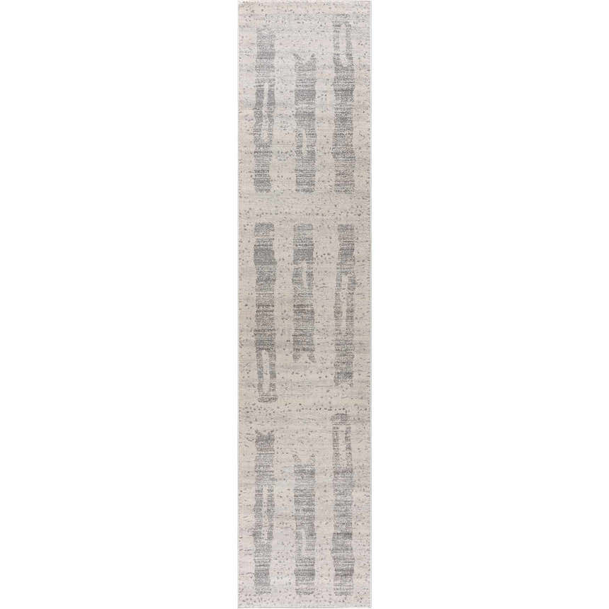 Close-up of Tigria Ivory 2316 runner rug. Contemporary design with gray vertical stripes on an ivory background. Design-Runner-38
