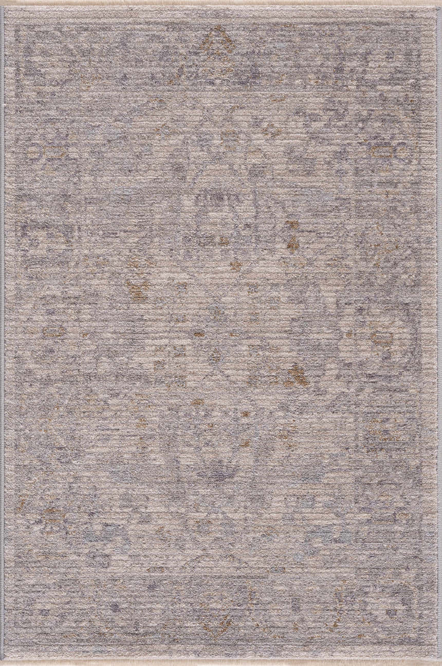 Close-up of Ayarn Thick Luxe Statement Rug. Transitional style rug in brown, charcoal, and gray with a subtle pattern. Design-Rectangle-23